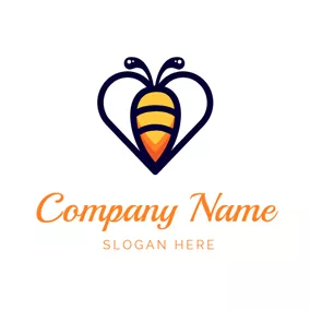 Bee Logo Black Heart and Cartoon Bee logo design