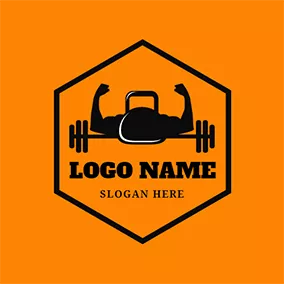 Barbell Logo Black Hexagon and Gymnasium Coach logo design