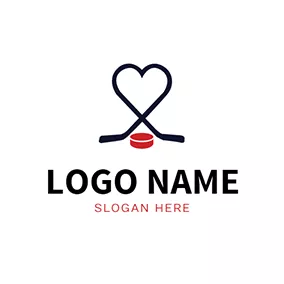 Hockey Logo Black Hockey Stick and Red Hockey Ball logo design