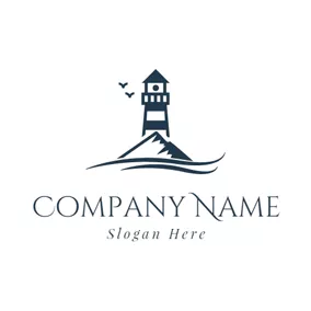 Travel & Hotel Logo Black Lighthouse and Small Island logo design