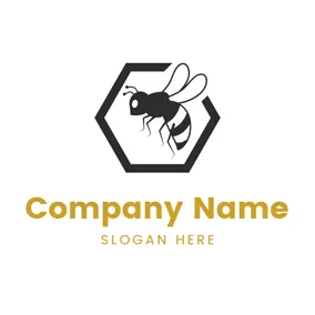 Wasp Logo Black Pentagon and Vivid Bee logo design