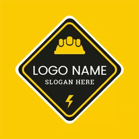 Construction Logo Black Rhombus and Yellow Helmet logo design