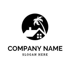 Resort Logo Black Round and White House With Tree logo design