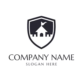 Travel & Hotel Logo Black Shield and White Castle Icon logo design