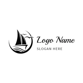 Ship Logo Black Ship and Wave logo design