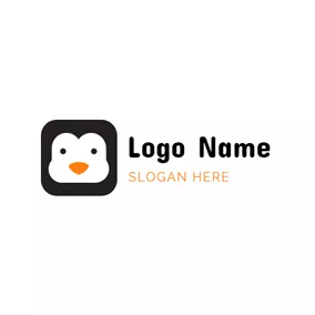 企鵝 Logo Black Square and Cute Penguin Face logo design
