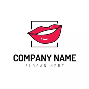 Lipstick Logo Black Square and Red Lips logo design