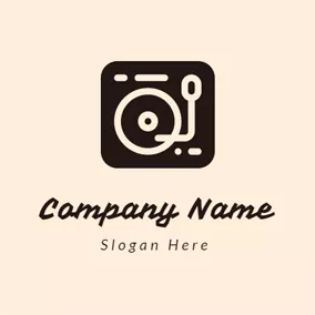 Music Logo Black Square and Yellow Disk logo design