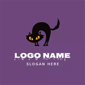 Halloween Logo Black Staring and Cat logo design