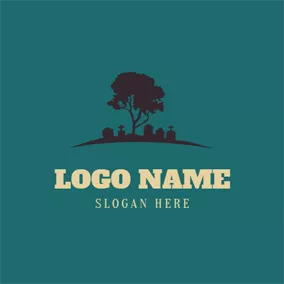 Halloween Logo Black Tree and Cemetery logo design