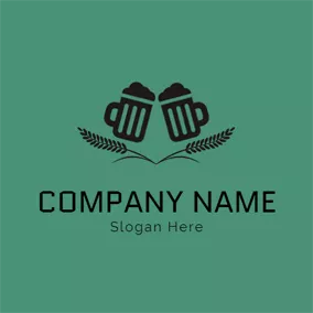 Bier Logo Black Wheat and Beer Glasses logo design