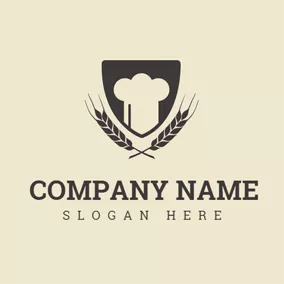 Bakery Logo Black Wheat and White Chef Hat logo design