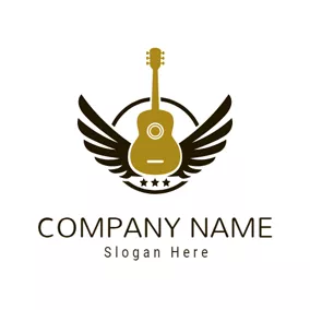 Music Logo Black Wing and Brown Guitar logo design