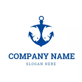 Anker Logo Blue Anchor and White Pisces Fish logo design