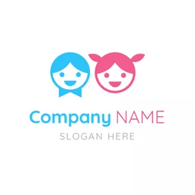 Boy Logo Blue and Pink Smiling Kids logo design