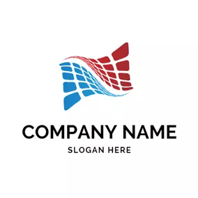 Air Conditioning Logo Blue and Red Grid Icon logo design