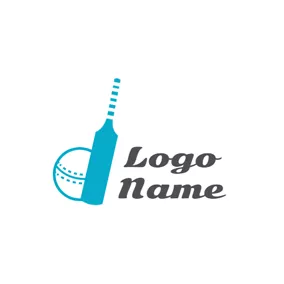 Cricket Logo Blue and White Cricket Bat and Ball logo design