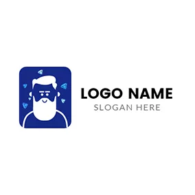 Blue and White Hipster Man logo design