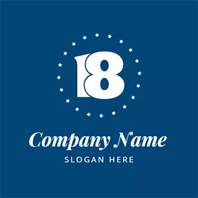 數字 Logo Blue and White Number Eighteen logo design