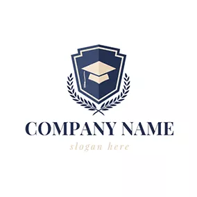 College & University Logo Blue Badge and Yellow Trencher Cap logo design