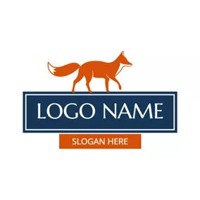 キツネのロゴ Blue Banner and Yellow Fox logo design