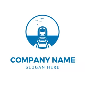 Transportation Logo Blue Bird and White Train logo design
