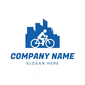 Construction Logo Blue Building and Bicycle logo design