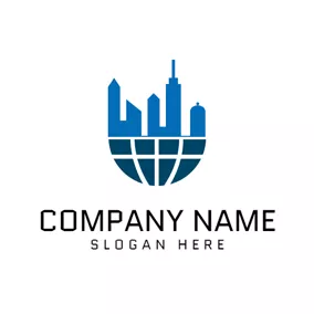 Environment & Green Logo Blue Building and Dark Green Earth logo design