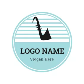 爵士 Logo Blue Circle and Black Saxophone logo design