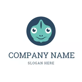 Chameleon Logo Blue Circle and Chameleon Head logo design