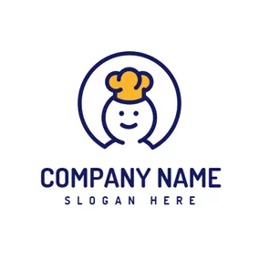 Restaurant Logo Blue Circle and Cute Little Chef logo design