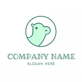 Camel Logo Blue Circle and Green Camel Head logo design