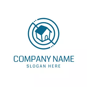 Construction Logo Blue Circle and House Icon logo design