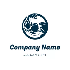 Muscle Logo Blue Circle and Muscle Man logo design
