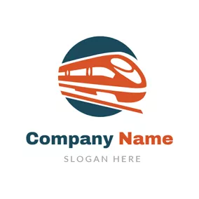 Transportation Logo Blue Circle and Orange Train logo design