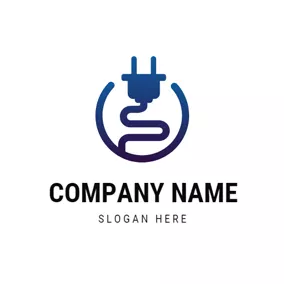 Wire Logo Blue Circle and Plug Wire logo design