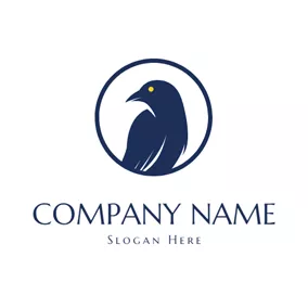 Crow Logo Blue Circle and Raven Icon logo design