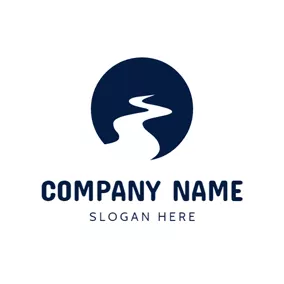 River Logo Blue Circle and River Form logo design