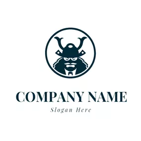 Samurai Logo Blue Circle and Samurai Head logo design