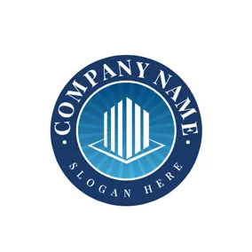 Realtor Logo Blue Circle and White Modern Building logo design