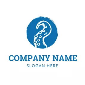 章魚 Logo Blue Circle and White Octopus logo design