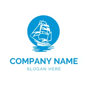 Transportation Logo Blue Circle and White Steamship logo design