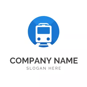 Train Logo Blue Circle and White Train logo design