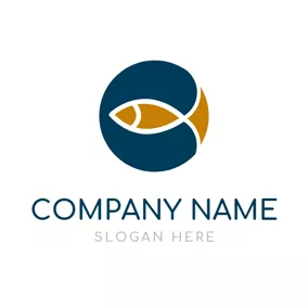 魚のロゴ Blue Circle and Yellow Fish logo design