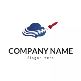 Science & Technology Logo Blue Cloud and Red Rocket logo design