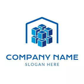 Storage Logo Blue Cube and Abstract Warehouse logo design