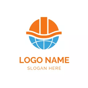 Safety Logo Blue Earth and Orange Safety Helmet logo design
