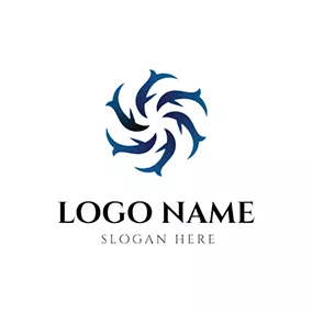 螺旋狀logo Blue Fish Dolphin Rotation Spiral logo design