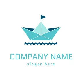 Transportation Logo Blue Flag and Green Boat logo design