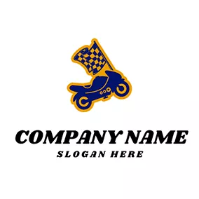 Motorcycle Logo Blue Flag and Motorcycle logo design